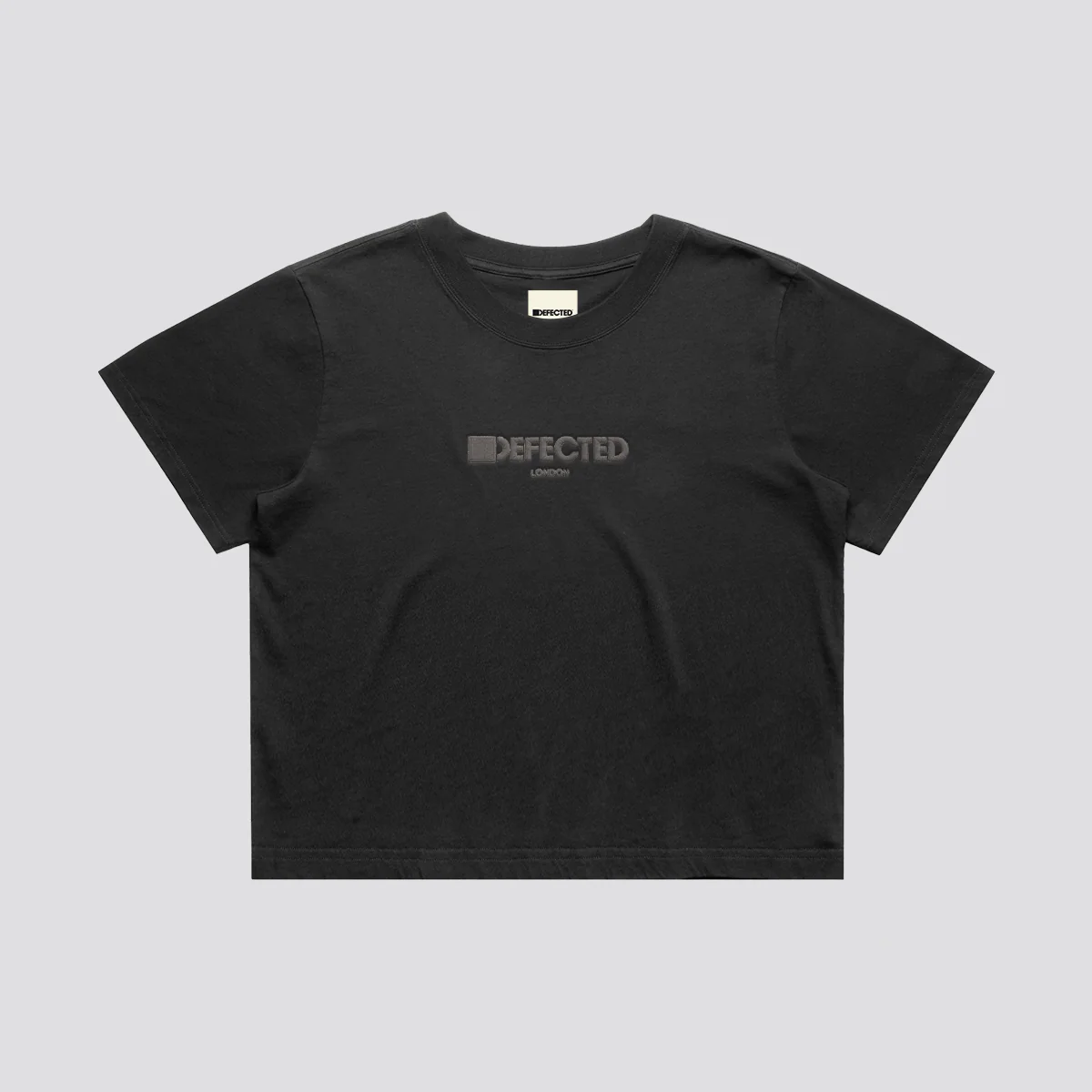 Defected London Embroidered Logo Heavy Faded Crop T-Shirt - Image 2